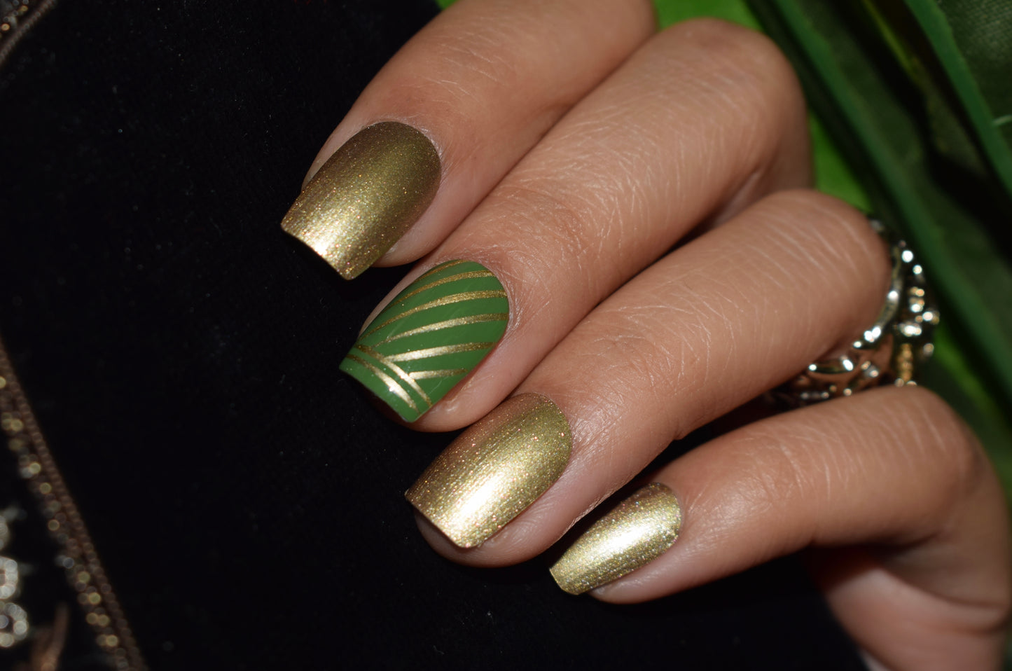 Gold Strokes Ethnic Nails