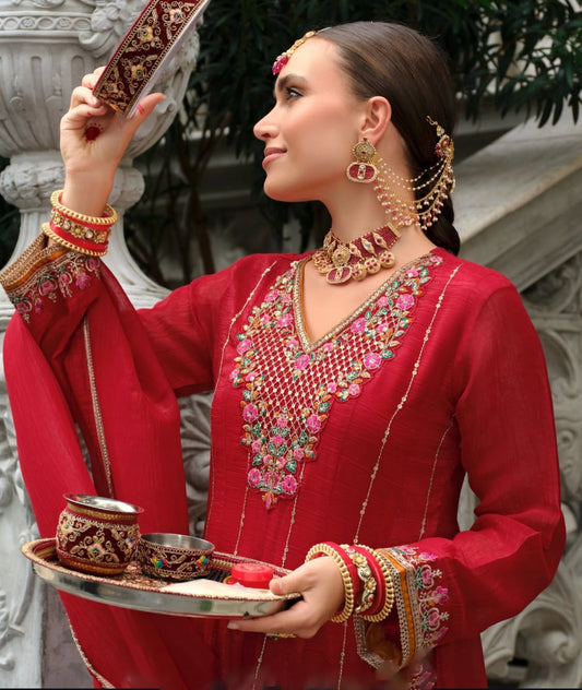 Matrut  | Karwa Red Anarkali Suit