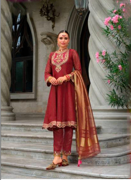 Matrut  | Karwa Rusty Red Anarkali Suit