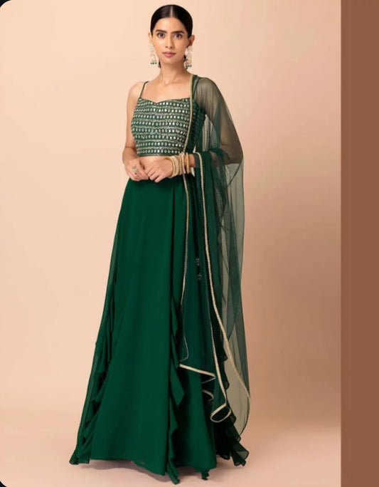 Matrut | Sunehri Glam Green Lehenga Set