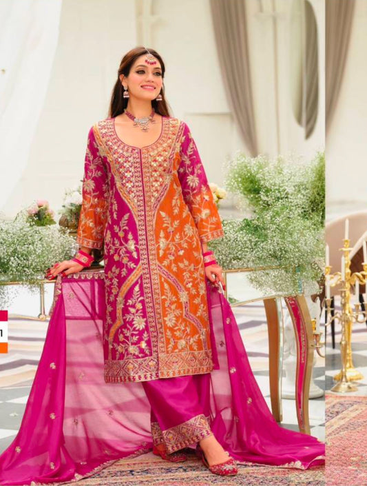 Matrut | Vihara Pink-Orange Straight Suit