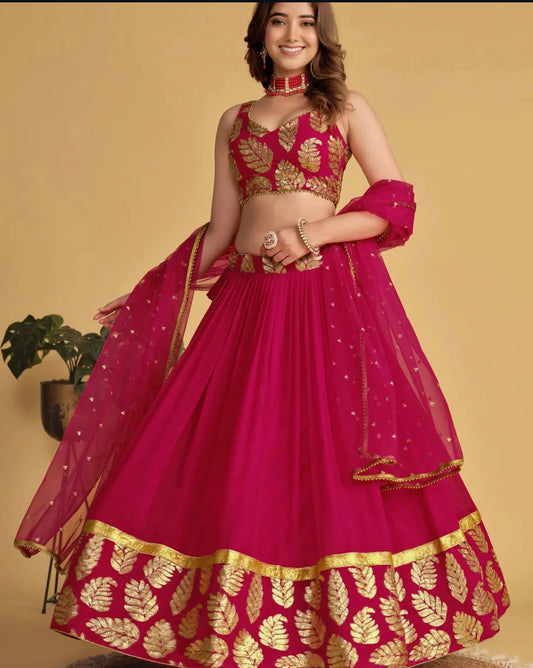 Matrut | Amber Blaze Leaf Red Lehenga