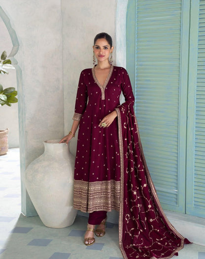 Matrut  | Vihanika Maroon A-line Suit