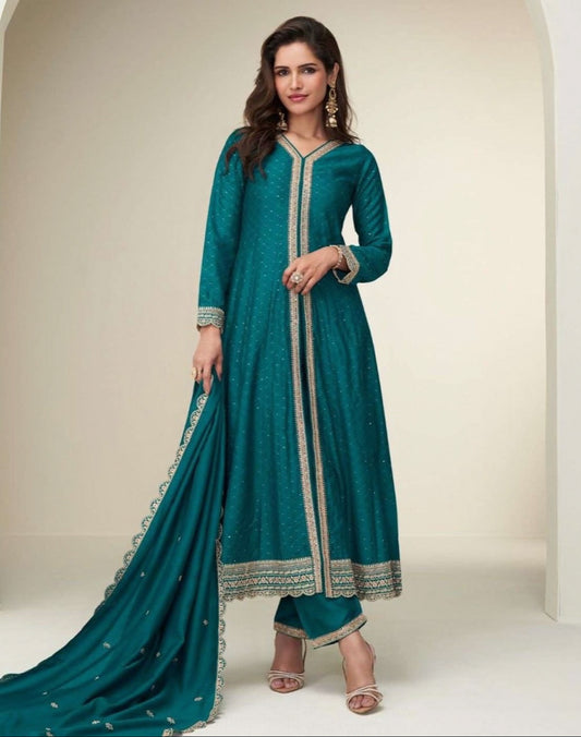 Matrut  | Charvi Peacock Blue A-line Suit