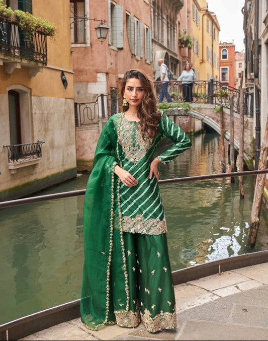 Matrut  | Meena Bottle Green Palazzo Suit