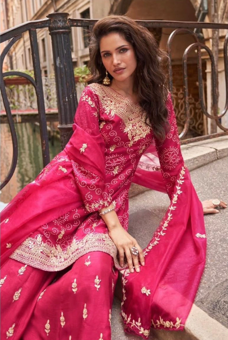 Matrut  | Meena Rani Pink Palazzo Suit