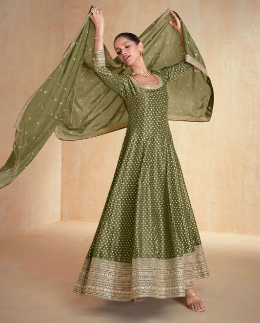 Matrut | Banaras Olive Green Gown