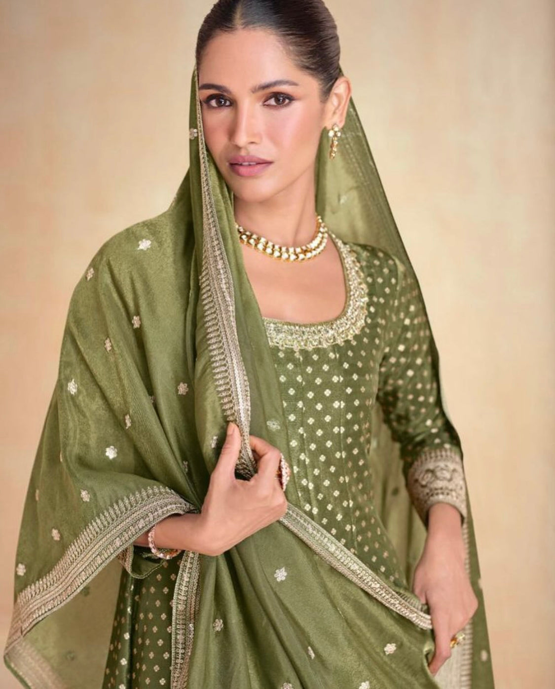 Matrut | Banaras Olive Green Gown