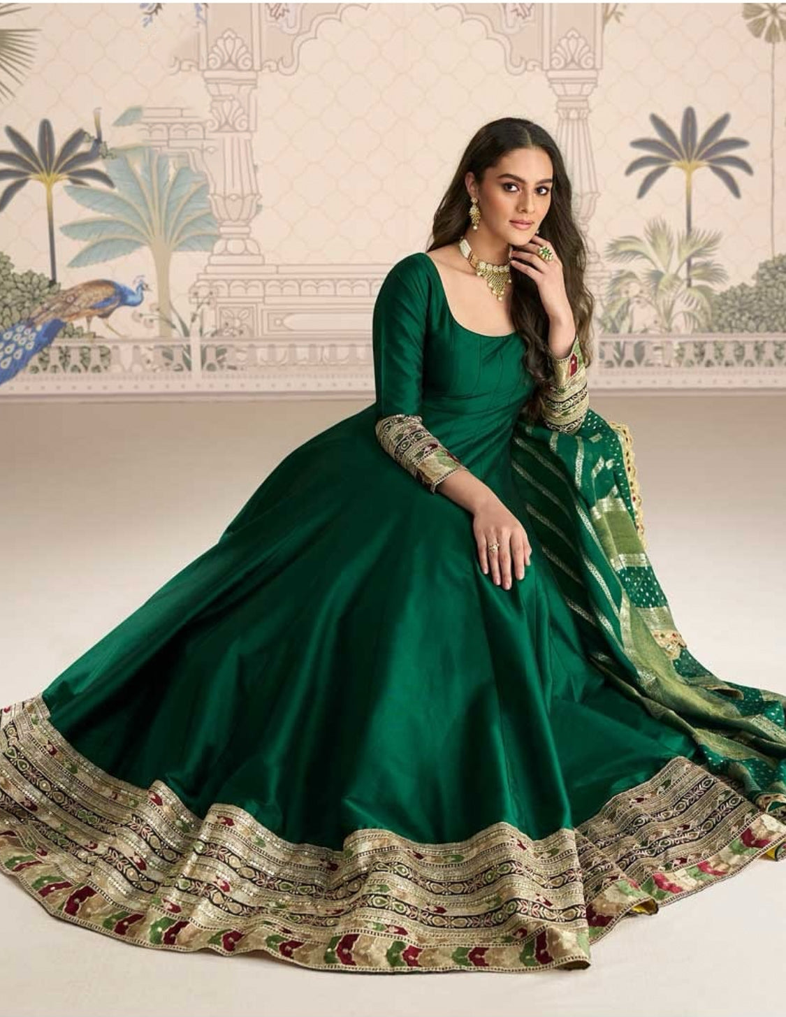 Matrut |  Roshni Bottle Green Gown