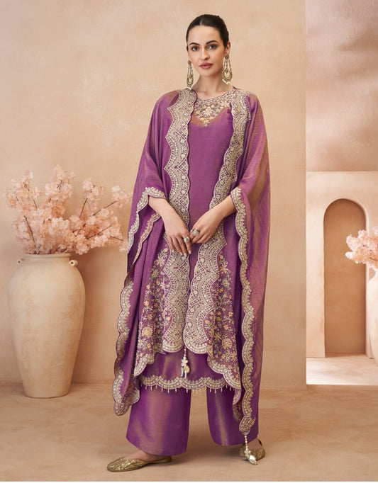 Matrut | Kalash Purple Cape Straight Suit