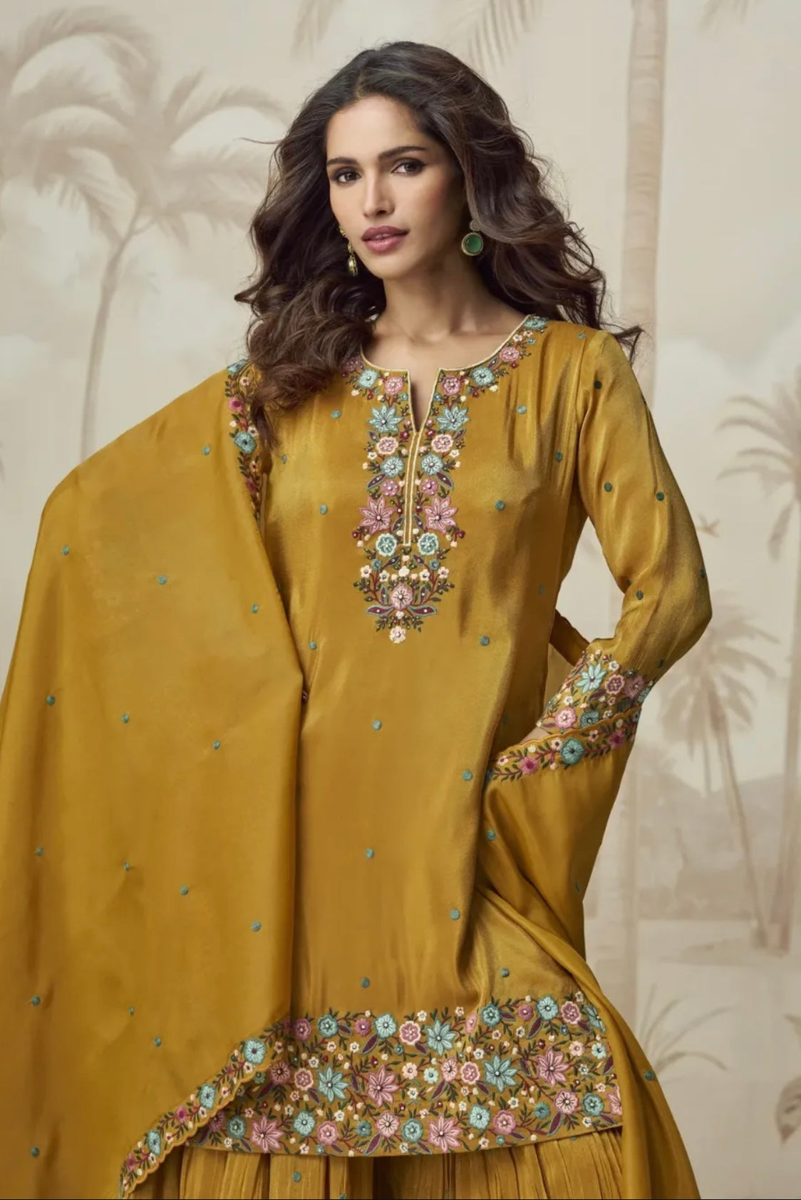 Matrut  | Raktima Floral Mustard Sharara Suit