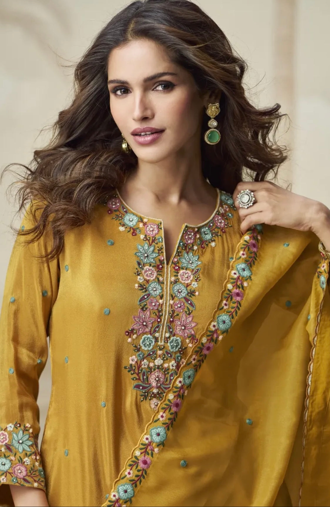 Matrut  | Raktima Floral Mustard Sharara Suit