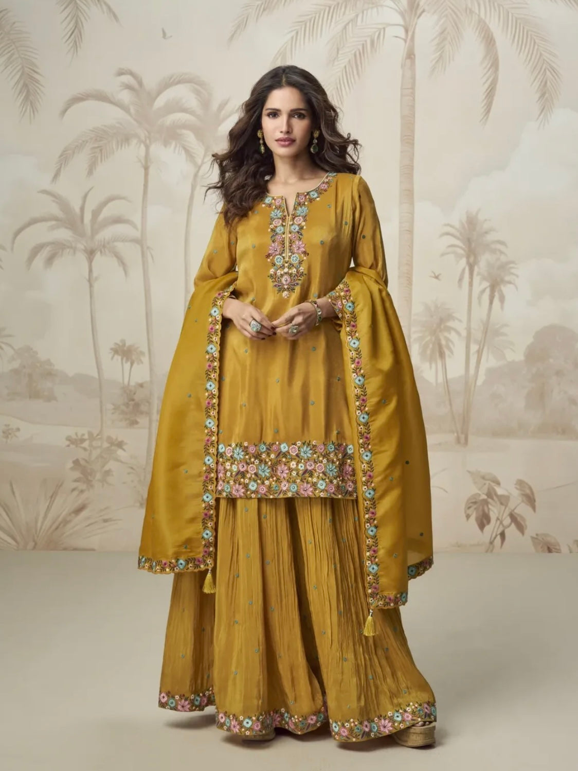 Matrut  | Raktima Floral Mustard Sharara Suit