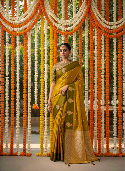 Matrut | Kalki Mustard-Green Saree