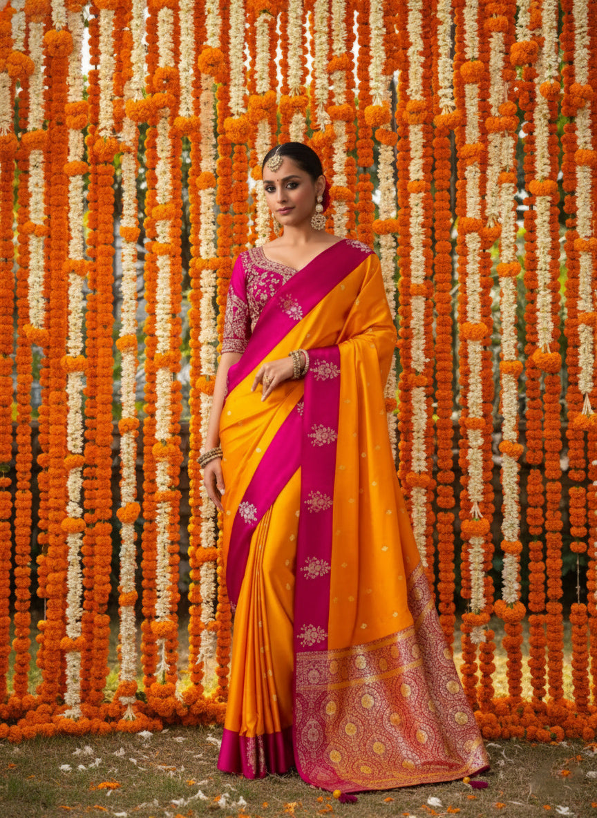 Matrut | Kalki Yellow-Pink Saree
