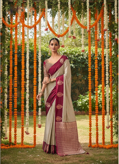 Matrut | Kalki Ivory-Burgundy Saree