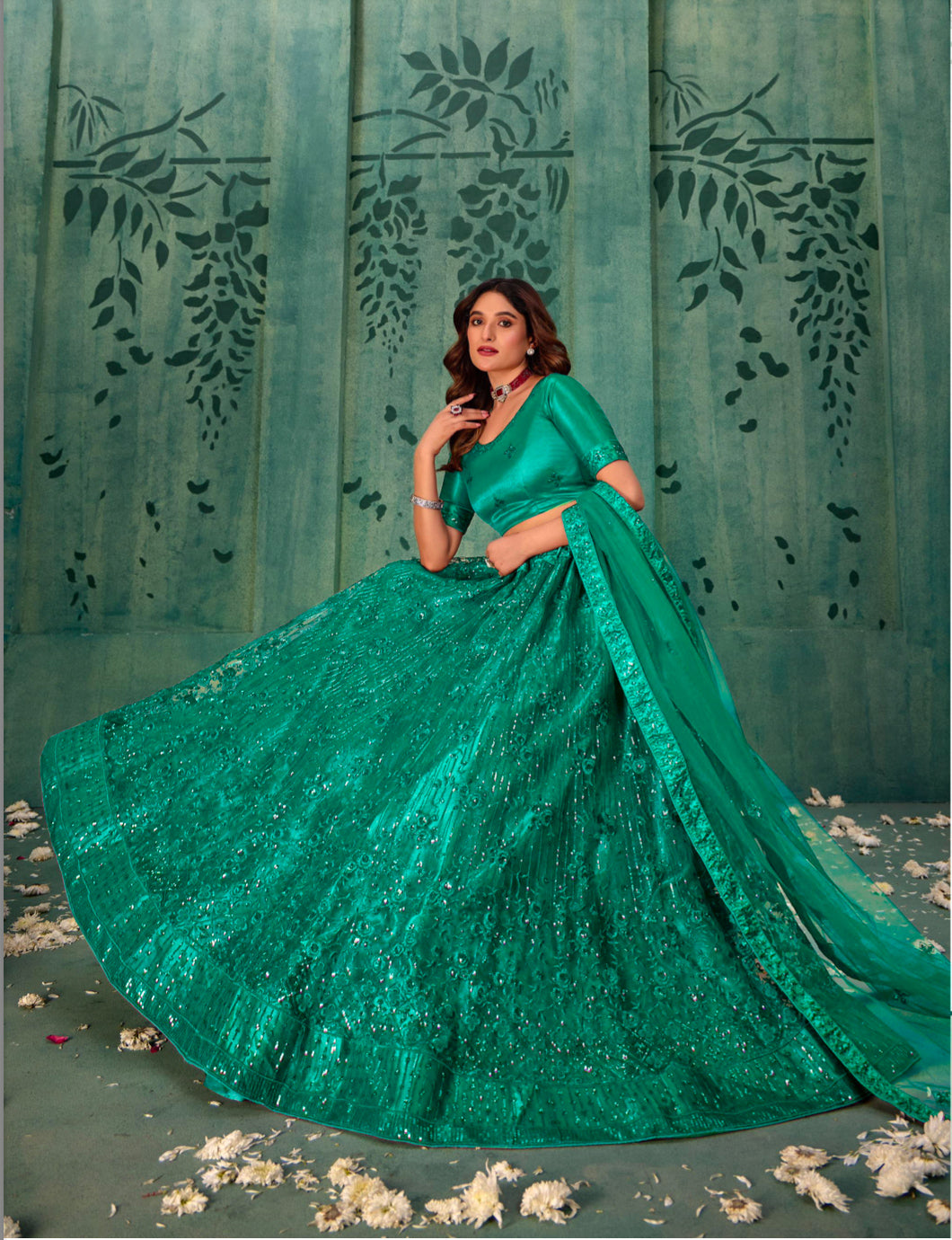 Matrut | Elegance Persian Green Lehenga Set