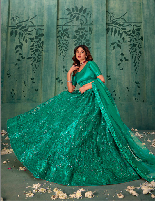 Matrut | Elegance Persian Green Lehenga Set