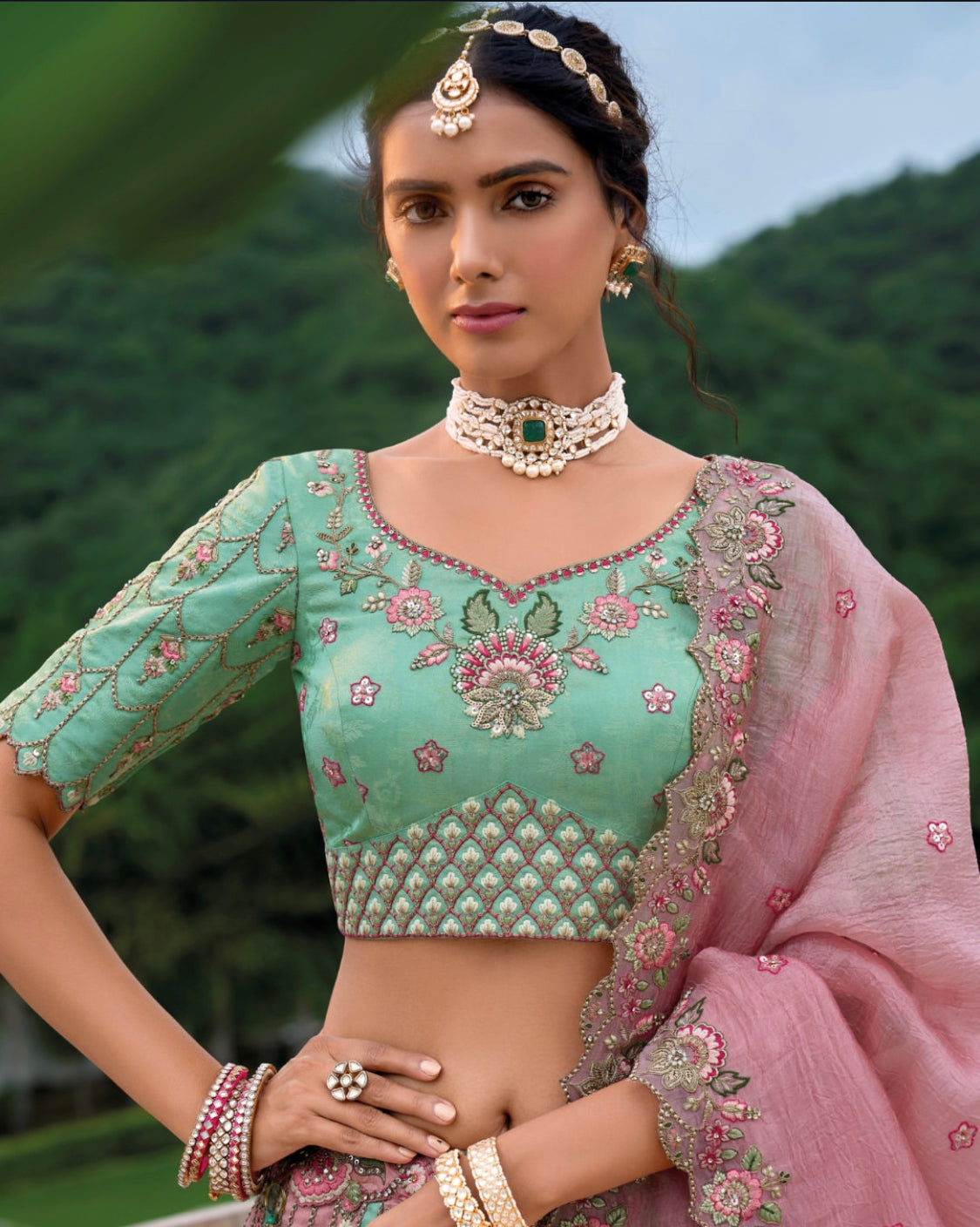 Matrut | Shagun Sea Green Lehenga Set