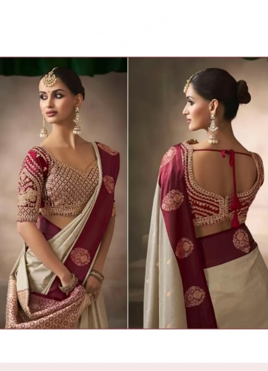 Matrut | Kalki Ivory-Burgundy Saree
