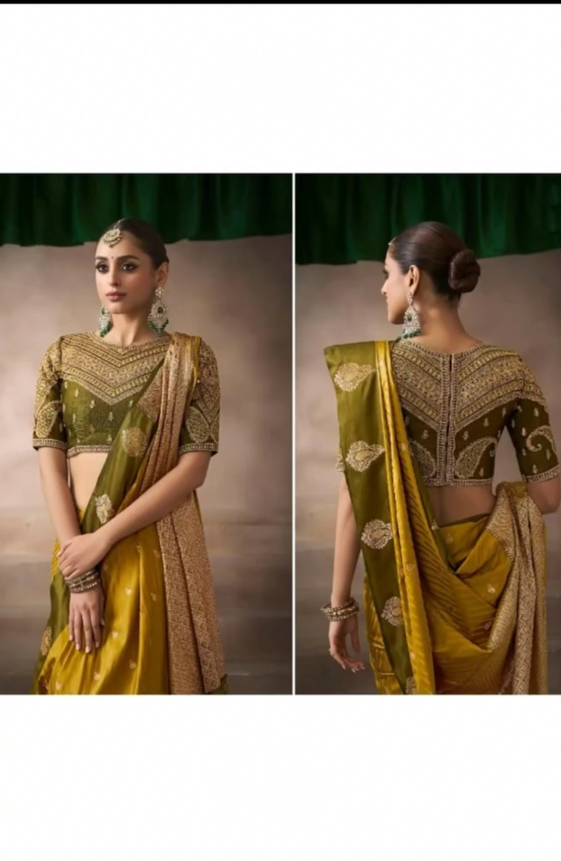 Matrut | Kalki Mustard-Green Saree
