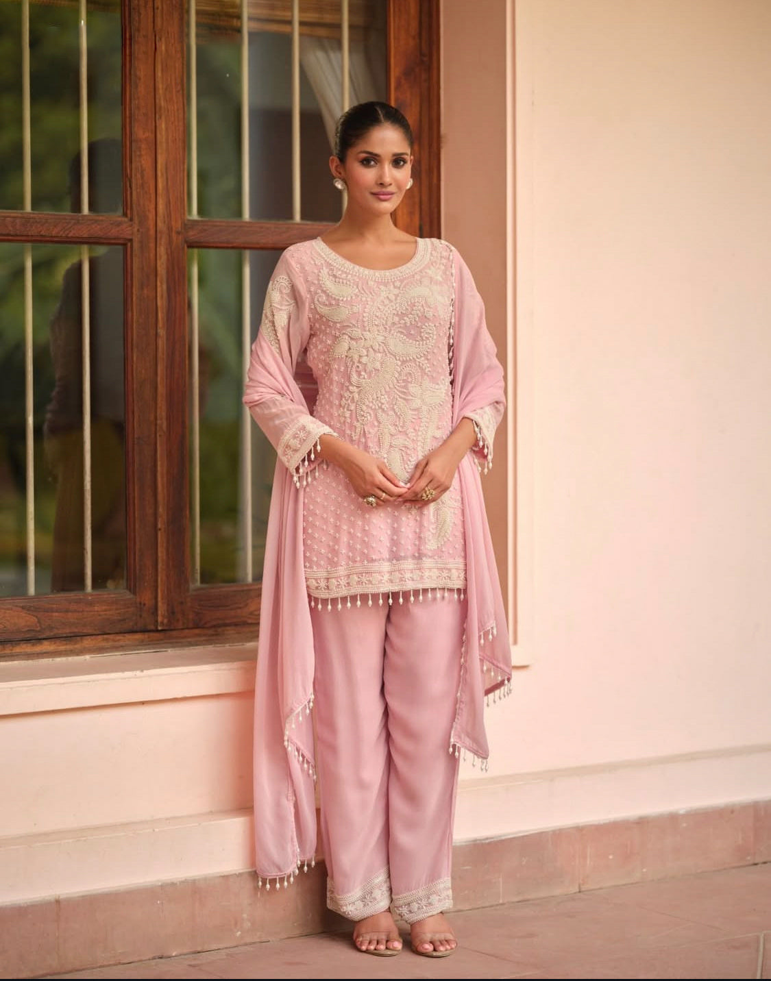 Matrut  | Varina Baby Pink Palazzo Suit