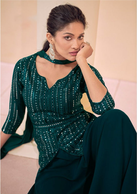 Matrut  | Opulent Trio Dark Green Palazzo Set