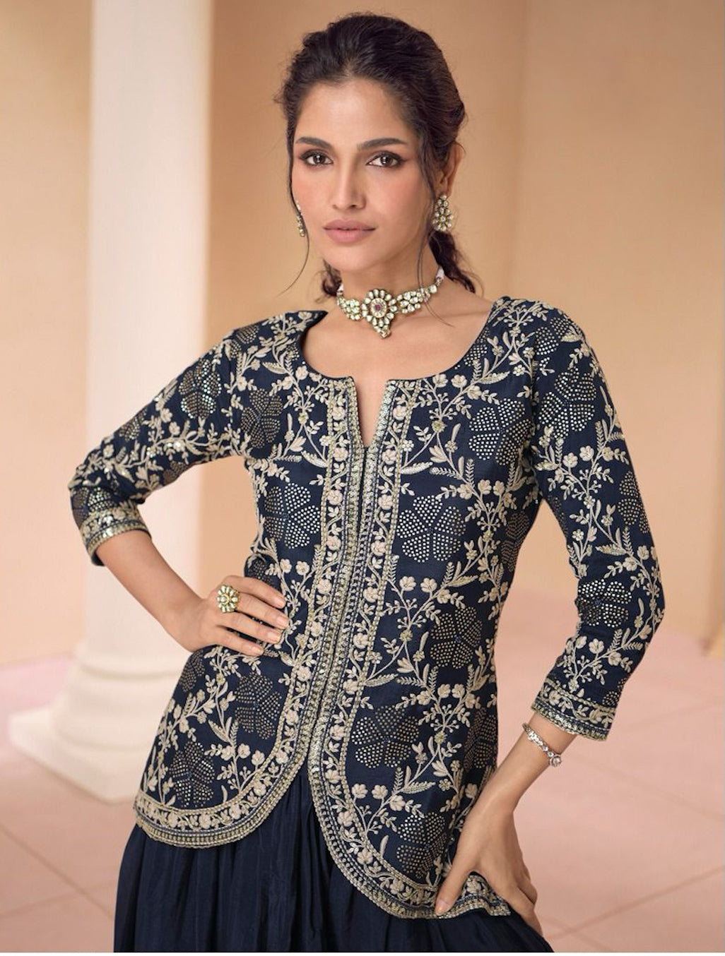 Matrut Rajput Radiance Navy Blue Palazzo Set