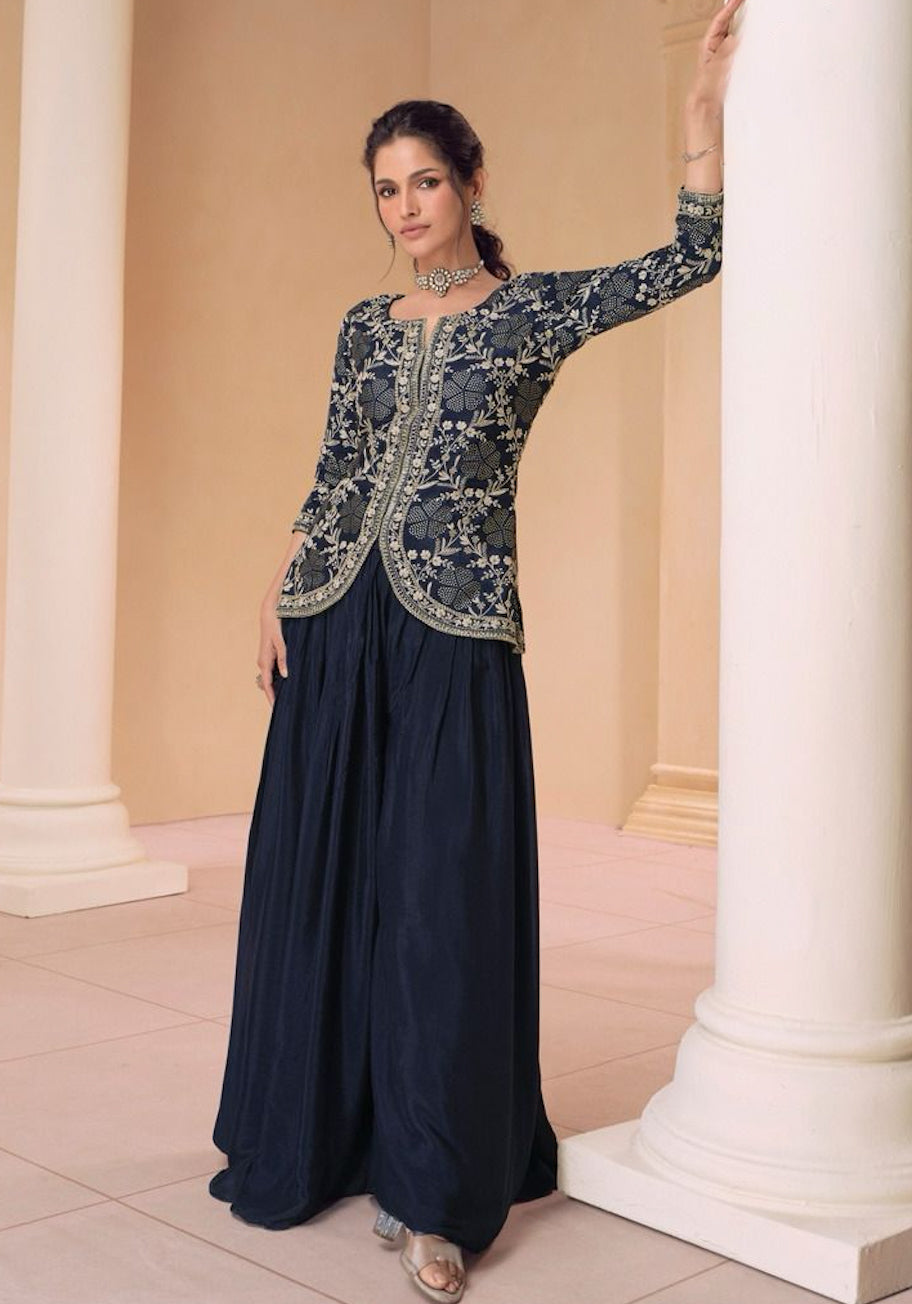 Matrut Rajput Radiance Navy Blue Palazzo Set