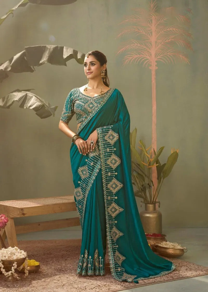 Matrut | Kasva Peacock Blue Silk Saree