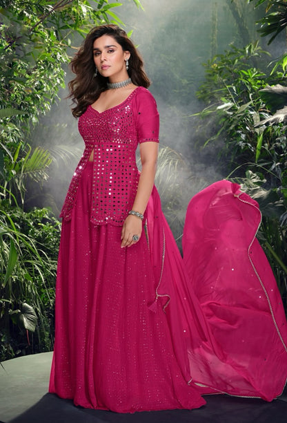 Matrut  | Signature Shimmer Rani Pink Sharara Suit