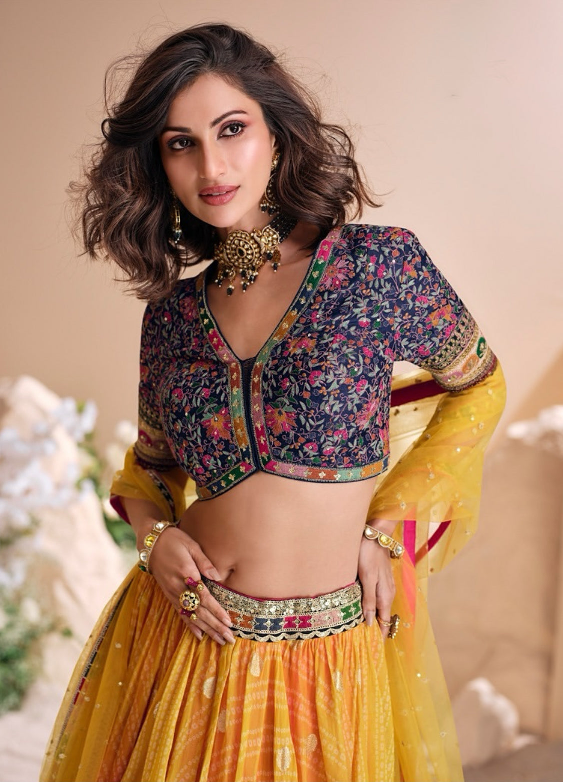 Matrut  | Spring Serenade Pink-Yellow Lehenga Set