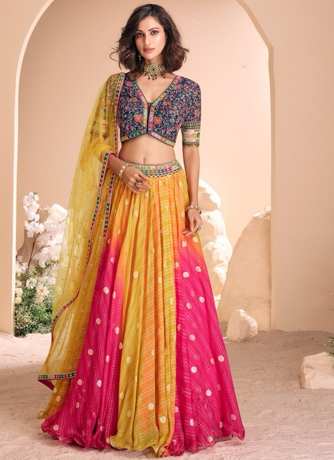 Matrut  | Spring Serenade Pink-Yellow Lehenga Set