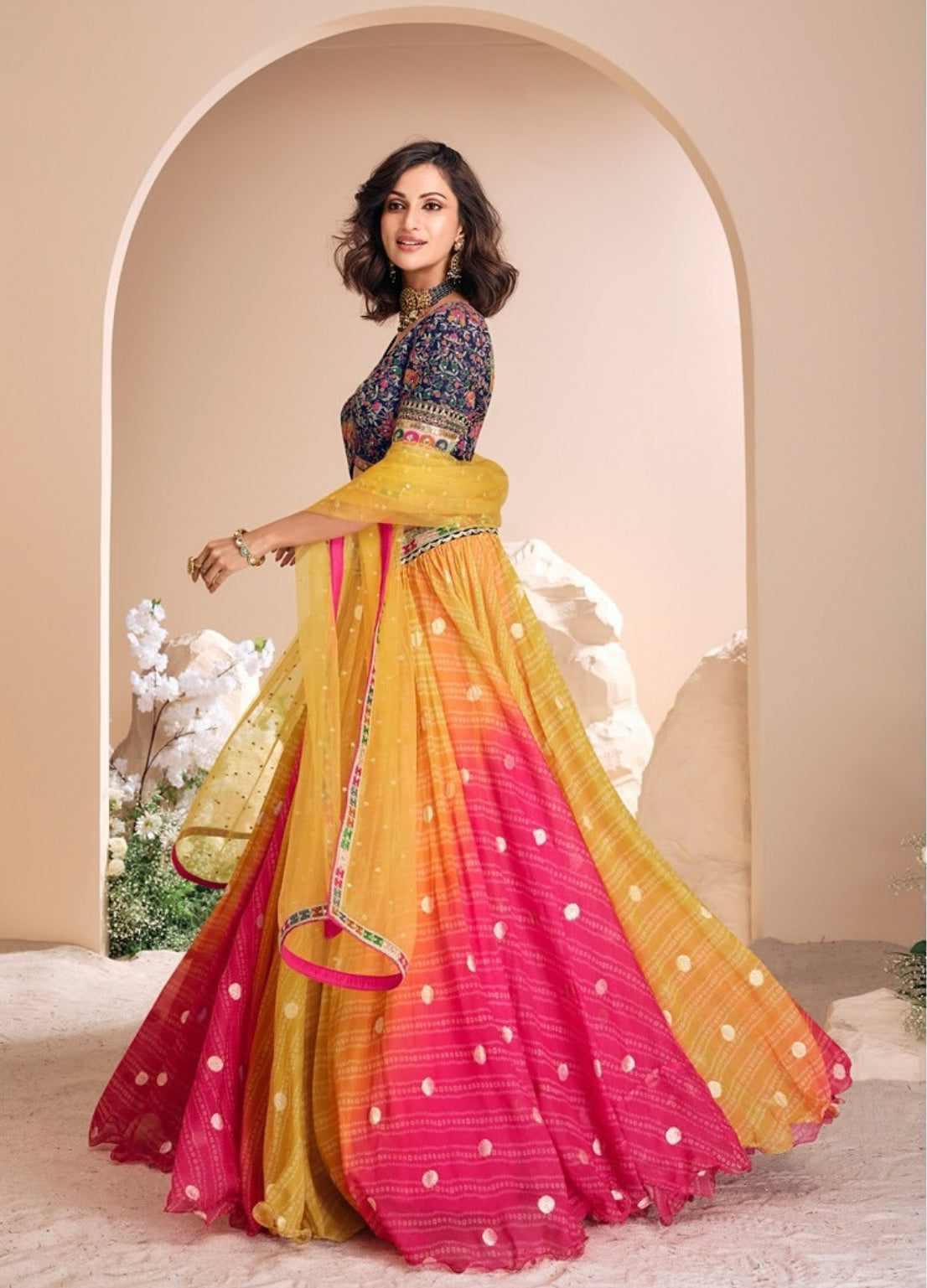 Matrut  | Spring Serenade Pink-Yellow Lehenga Set