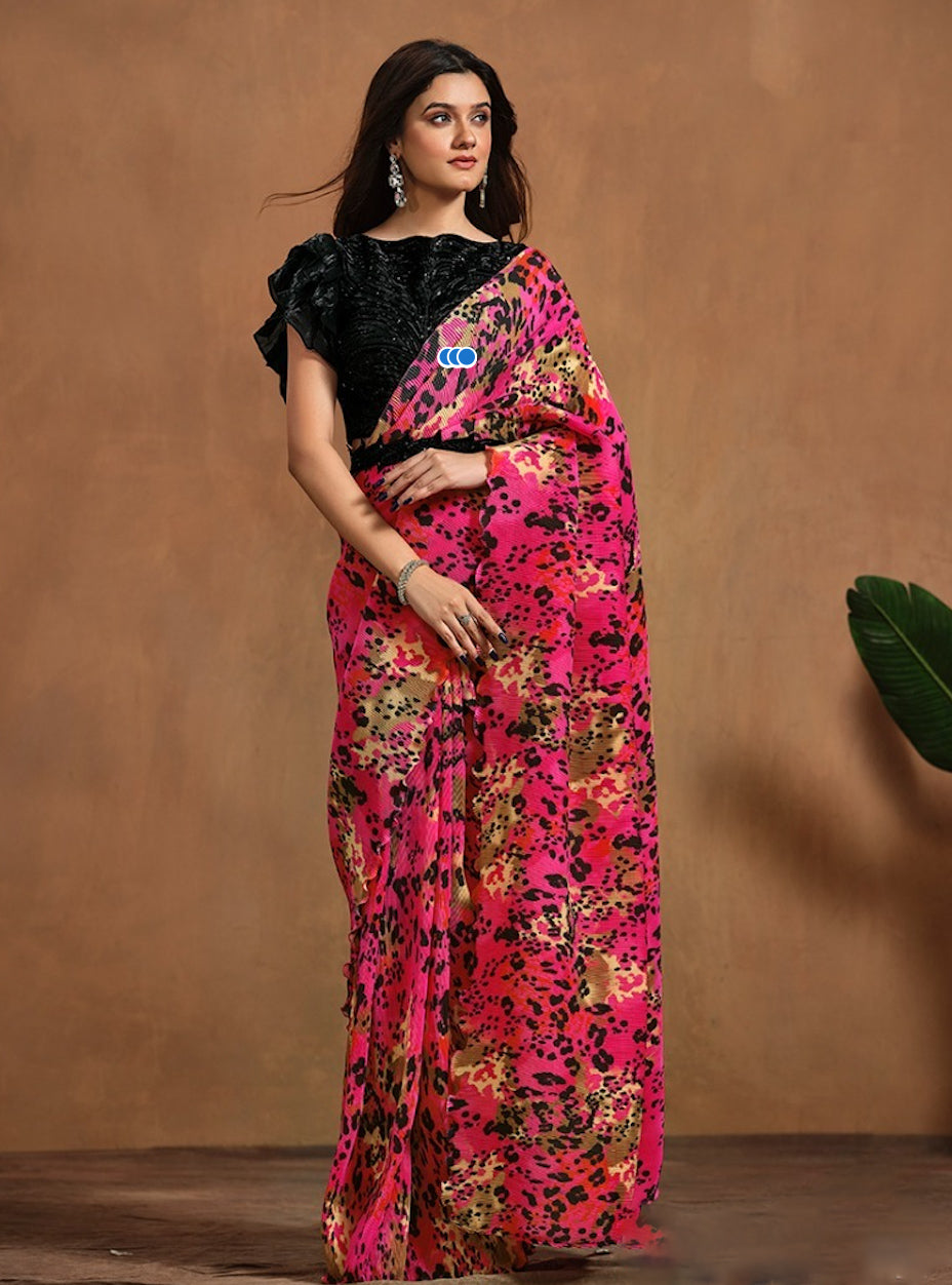 Matrut  | 1 min Saree Hot Pink Fusion