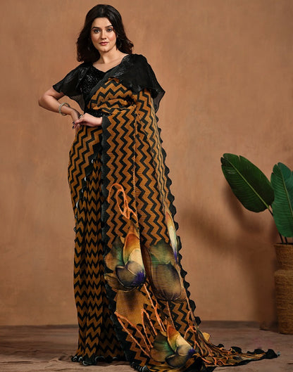 Matrut  | 1 min Saree Chocolate Brown Fusion