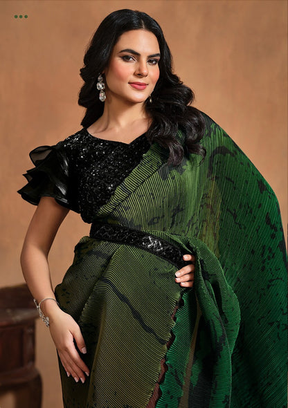 Matrut  | 1 min Saree Green & Brown Fusion (