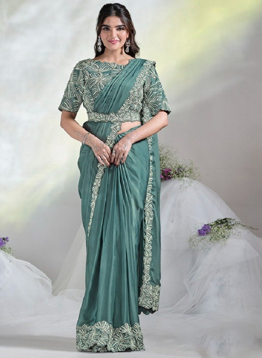 Matrut  | 1 min Saree Dusty Green Aura