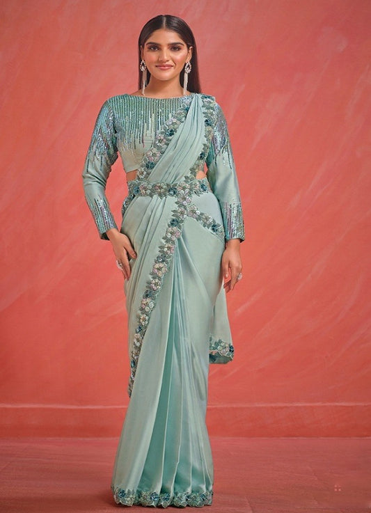 Matrut  | 1 min Saree Sea Green Fab