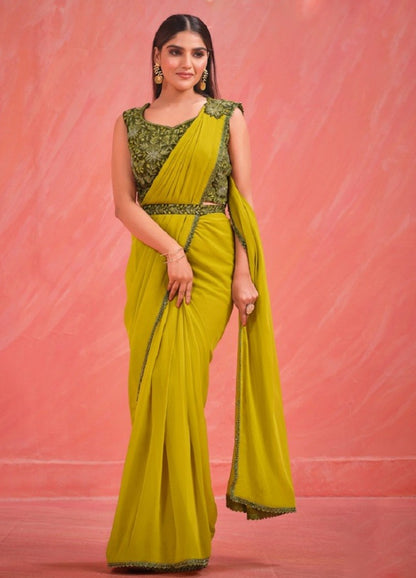 Matrut  | 1 min Saree Lime Green Fab