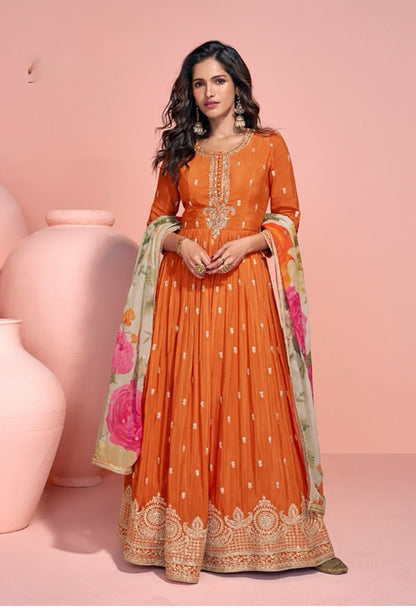 Matrut  | Citrus Masti Orange Floral Gown