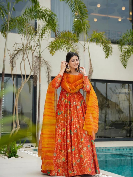 Gulnoor Orange Anarakali Gown