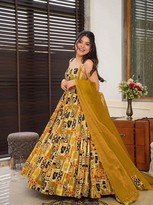 Gulnoor Mustard Anarakali Gown