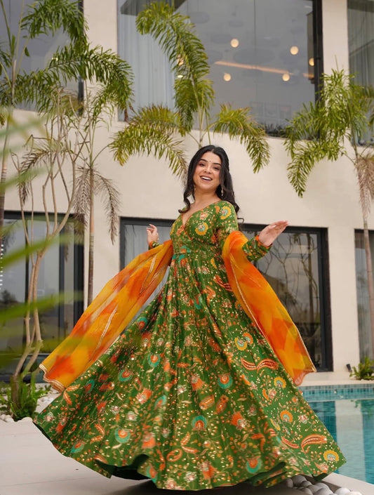 Gulnoor Green Anarakali Gown