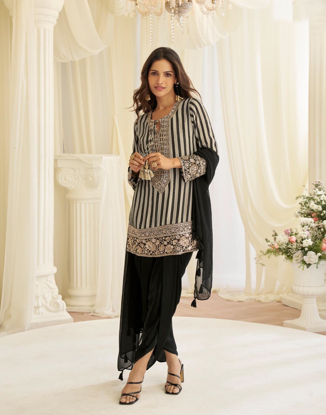 Jinayaa Black-White Dhoti Suit