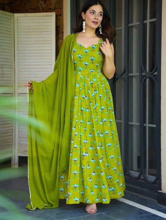 Matrut | Malini Parrot Green Anarkali Gown