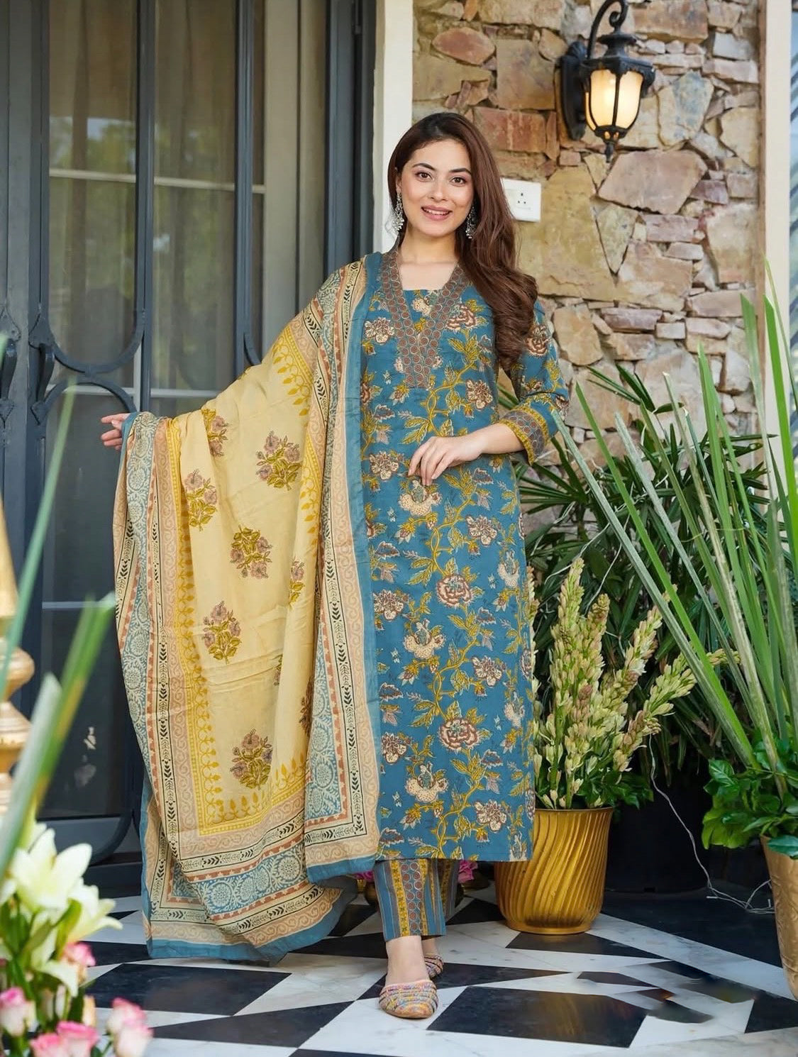 Satkaar Blue Straight Suit