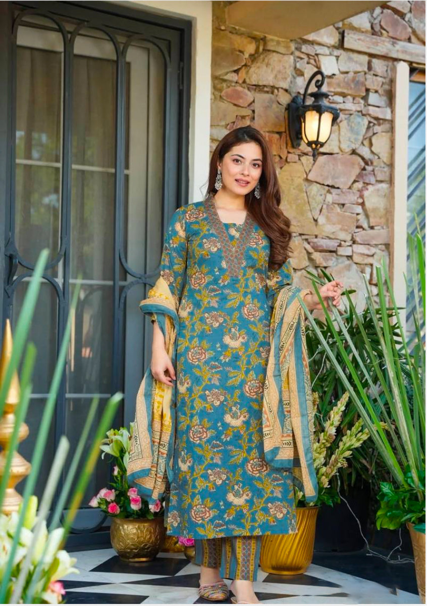 Satkaar Blue Straight Suit