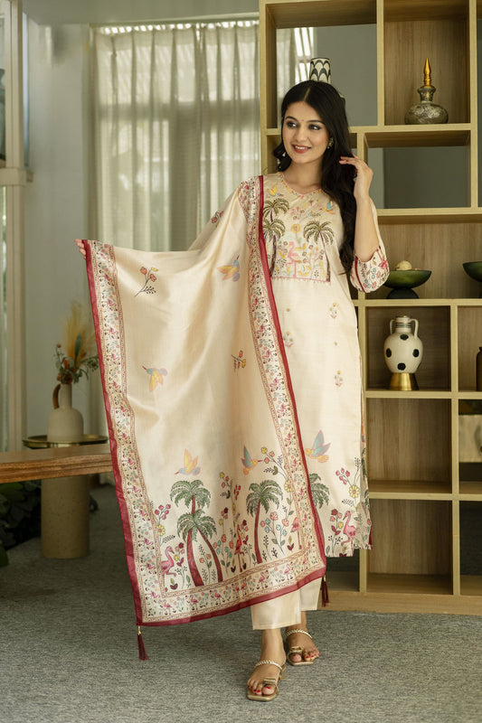 Matrut | Vrinda Cream Straight Suit