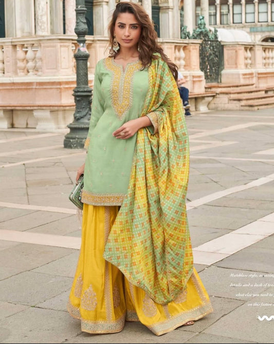 Matrut | Taj Mint Green Sharara Suit